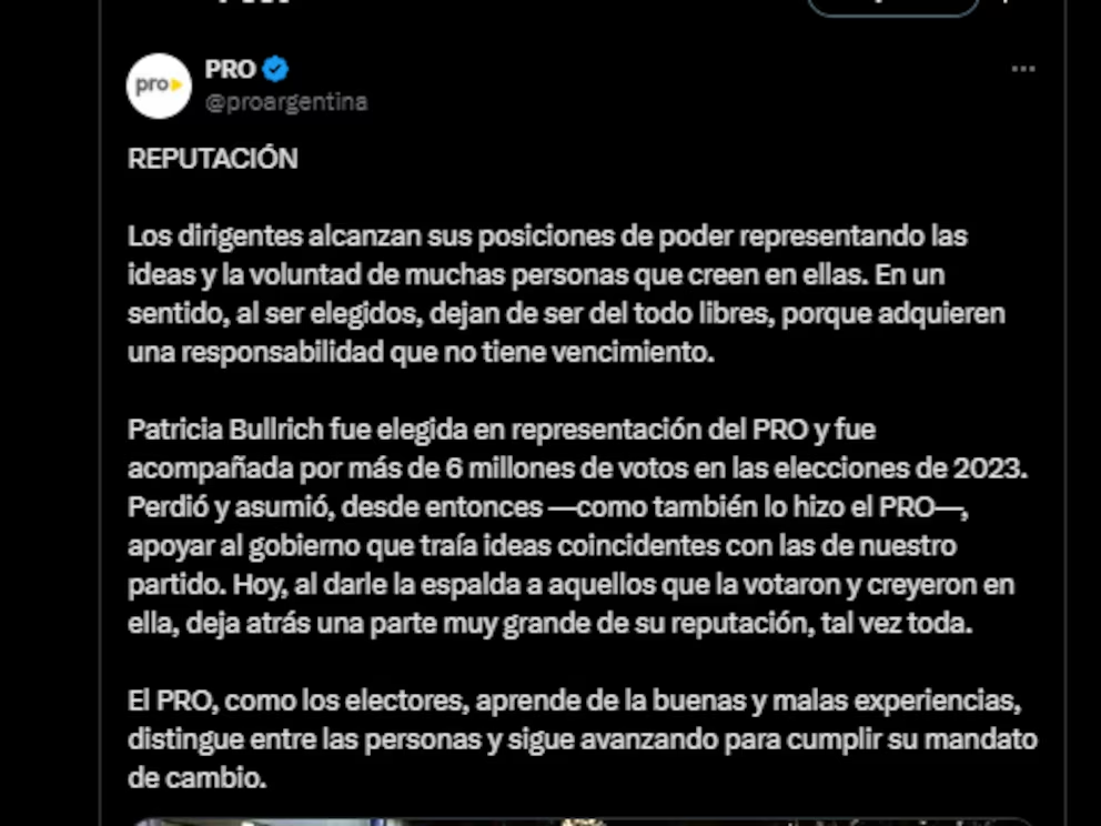 La fuerte reacción del PRO contra Patricia Bullrich tras su afiliación a La Libertad Avanza: “Deja atrás tal vez toda su reputación” 1 imagen 2025 05 06 230017279